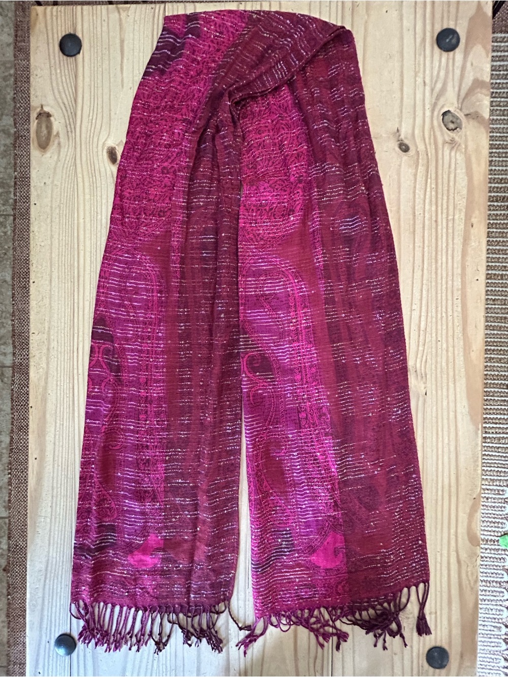 C Brand Women’s Fuchsia and Magenta Woven Fringe Scarf